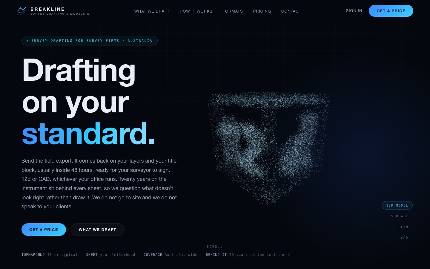 Breakline homepage on desktop
