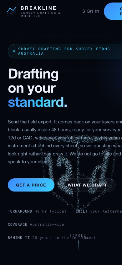 Breakline homepage on a phone