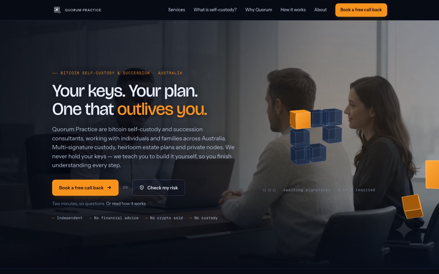 Quorum Practice homepage on desktop